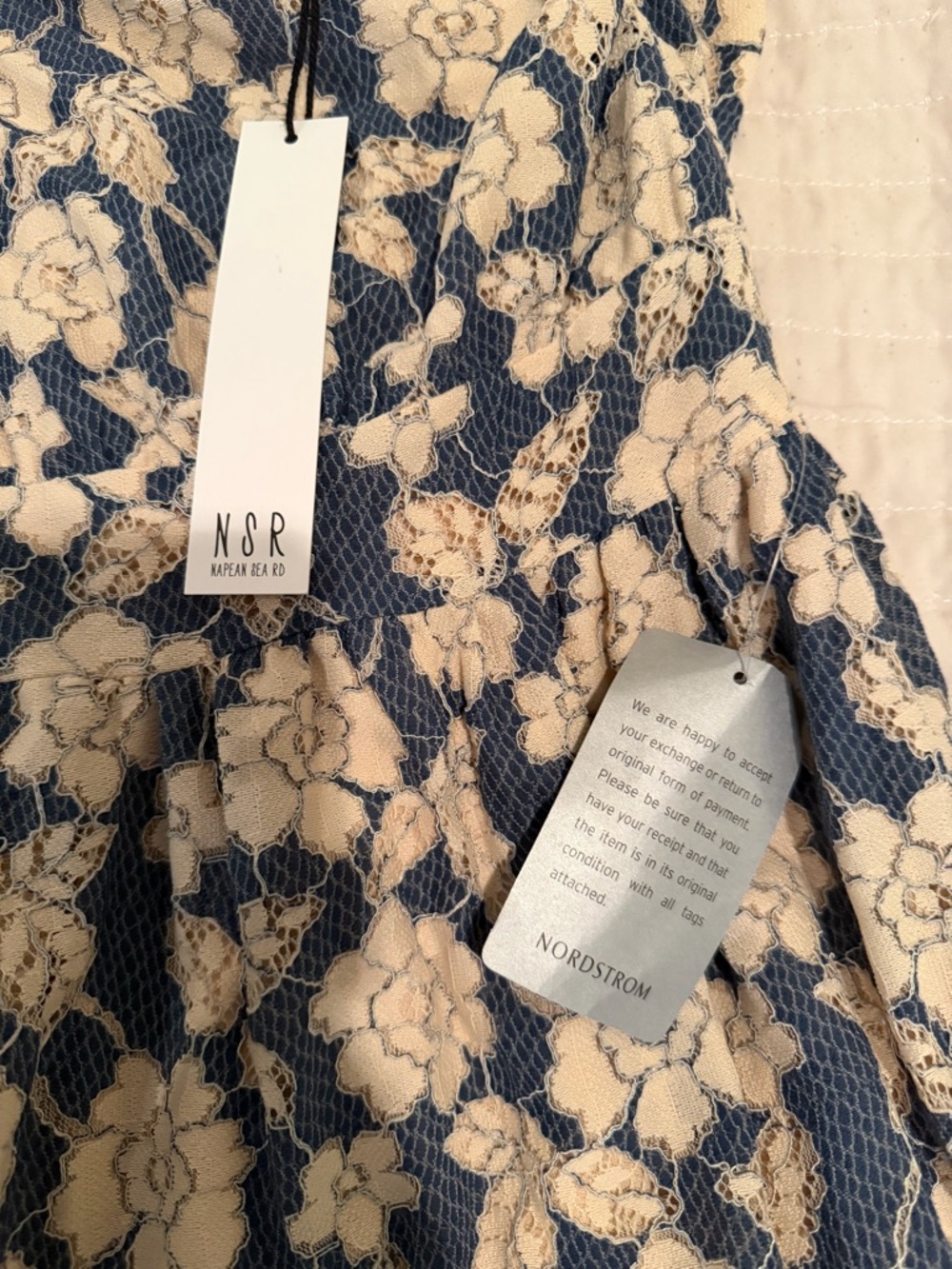 NSR One-Shoulder Floral Dress in Blue and Cream Floral - Picture 4 of 5
